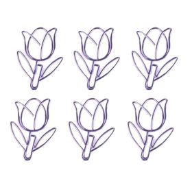 12 Pcs Purple Tulip Paper Clips Cute Flower Shaped Bookmarks Pins Metal Document Organizing Paper Clips Office Supplies