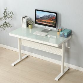 Tempered Glass Standing Desk with Metal Drawer 48 x 24 Inches ;  Adjustable Height Stand up Desk;  Sit Stand Home Office Desk;  Ergonomic Workstation