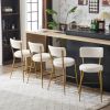 Set of 2 modern teddy fabric upholstered bar stools - Metal base high stool - Suitable for kitchen, dining and living room - Beige - Stylish and comfo