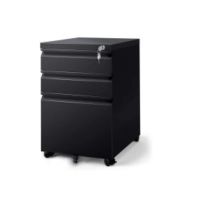 3 Drawer File Cabinet with Lock, Steel Mobile Filing Cabinet on Anti-tilt Wheels, Rolling Locking Office Cabinets Under Desk for Legal/Letter Size