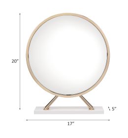 ACME Midriaks Mirror & Stool in PU, White & Gold Finish AC00723