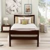 Twin Size Wood Platform Bed with Headboard and Wooden Slat Support (Espresso) RT