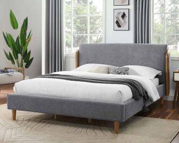 Mid-century Modern Gray Polyster Fabric Wingback Design 1pc Eastern King Size Bed Headboard Bedroom Furniture