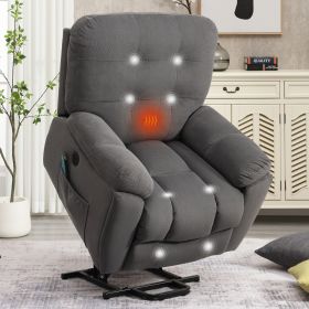 Power lift Chair with Vibration Massage and Heating Function Recliner Chair with USB Charge Port and 2 Hidden Cup Holders(GREY)A+B+C