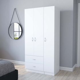 Three Door Armoire Clark, Metal Rod, White Finish