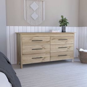 6 Drawer Double Dresser Wezz, Four Legs, Superior Top, Light Oak / White Finish