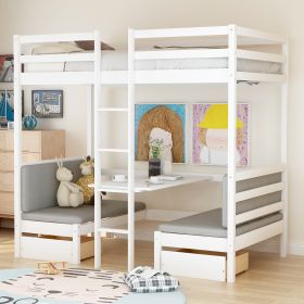 Functional Loft Bed(turn into upper bed and down desk,cushion sets are free),Twin Size,White