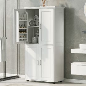 Only Pick Up Tall and Wide Bathroom Floor Storage Cabinet, Bathroom Storage Unit, Freestanding Cabinet with 4 Doors, Adjustable Shelves, White