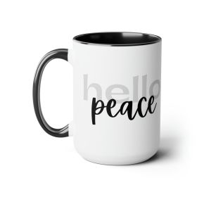 Accent Ceramic Coffee Mug 15oz - Hello Peace Motivational Peaceful Aspiration - Grey/black