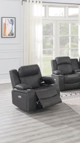 Power Motion Recliner Chair 1pc Chair Contemporary Charcoal Color Gel Leatherette Storage Arms w Cup Holder Living Room Furniture