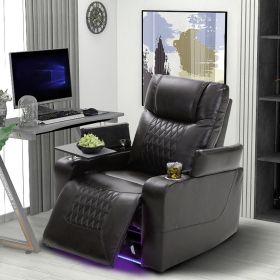 Power Motion Recliner with USB Charging Port and Hidden Arm Storage 2 Convenient Cup Holders Design and 360° Swivel Tray Table