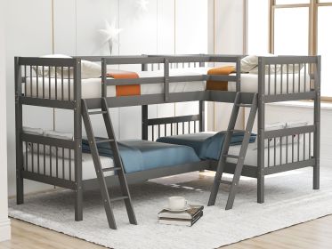 L-Shaped Bunk Bed with Ladder,Twin Size-Gray(OLD SKU :LP000020AAE)