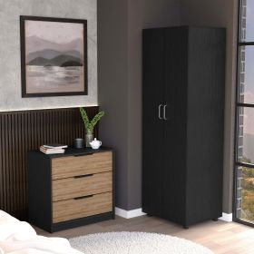 2 Piece Bedroom Set, London Armoire + Egeo 3 Drawers Dresser, Black / Pine