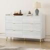 55" Long 6 Drawer Dresser with Marbling Worktop, Mordern Storage Cabinet with Metal Leg and Handle for Bedroom, White