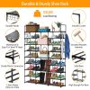 9 Tiers Shoe Rack Metal Shoe Storage Shelf Free Standing Large Shoe Stand with 2 Hooks for Entryway Closet Garage Bedroom