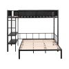 Metal Twin over Full Bunk with Shelves & Grid Panel/ Sturdy Metal Bed Frame/ Noise-free Wood Slats/ Comfortable Textilene Guardrail/ Built-in 2-tier S