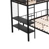 Metal Twin over Full Bunk with Shelves & Grid Panel/ Sturdy Metal Bed Frame/ Noise-free Wood Slats/ Comfortable Textilene Guardrail/ Built-in 2-tier S