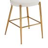 Set of 2 modern teddy fabric upholstered bar stools - Metal base high stool - Suitable for kitchen, dining and living room - Beige - Stylish and comfo