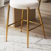 Set of 2 modern teddy fabric upholstered bar stools - Metal base high stool - Suitable for kitchen, dining and living room - Beige - Stylish and comfo