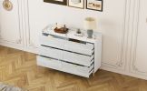 55" Long 6 Drawer Dresser with Marbling Worktop, Mordern Storage Cabinet with Metal Leg and Handle for Bedroom, White