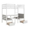 Functional Loft Bed(turn into upper bed and down desk,cushion sets are free),Twin Size,White