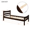 Twin Size Wood Platform Bed with Headboard and Wooden Slat Support (Espresso) RT