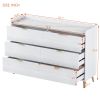 55" Long 6 Drawer Dresser with Marbling Worktop, Mordern Storage Cabinet with Metal Leg and Handle for Bedroom, White