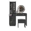 Modern Makeup Vanity Table Set with Side Cabinet and LED Mirror, Retractable Dressing Table with Power Outlets, 3 Light Colors