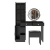 Modern Makeup Vanity Table Set with Side Cabinet and LED Mirror, Retractable Dressing Table with Power Outlets, 3 Light Colors