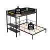 Metal Twin over Full Bunk with Shelves & Grid Panel/ Sturdy Metal Bed Frame/ Noise-free Wood Slats/ Comfortable Textilene Guardrail/ Built-in 2-tier S