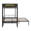 Metal Twin over Full Bunk with Shelves & Grid Panel/ Sturdy Metal Bed Frame/ Noise-free Wood Slats/ Comfortable Textilene Guardrail/ Built-in 2-tier S