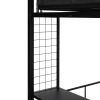 Metal Twin over Full Bunk with Shelves & Grid Panel/ Sturdy Metal Bed Frame/ Noise-free Wood Slats/ Comfortable Textilene Guardrail/ Built-in 2-tier S