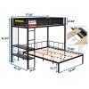 Metal Twin over Full Bunk with Shelves & Grid Panel/ Sturdy Metal Bed Frame/ Noise-free Wood Slats/ Comfortable Textilene Guardrail/ Built-in 2-tier S