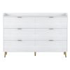 55" Long 6 Drawer Dresser with Marbling Worktop, Mordern Storage Cabinet with Metal Leg and Handle for Bedroom, White