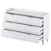 55" Long 6 Drawer Dresser with Marbling Worktop, Mordern Storage Cabinet with Metal Leg and Handle for Bedroom, White