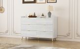 55" Long 6 Drawer Dresser with Marbling Worktop, Mordern Storage Cabinet with Metal Leg and Handle for Bedroom, White