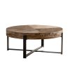 31.29"Modern Retro Splicing Round Coffee Table, Fir Wood Table Top with Black Cross Legs Base