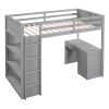 Twin Size Loft Bed with Ladder, Shelves, and Desk, Gray