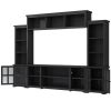 ON-TREND Minimalism Style Entertainment Wall Unit with Bridge, Modern TV Console Table for TVs Up to 70", Multifunctional TV Stand with Tempered Glass