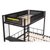 Metal Twin over Full Bunk with Shelves & Grid Panel/ Sturdy Metal Bed Frame/ Noise-free Wood Slats/ Comfortable Textilene Guardrail/ Built-in 2-tier S