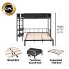 Metal Twin over Full Bunk with Shelves & Grid Panel/ Sturdy Metal Bed Frame/ Noise-free Wood Slats/ Comfortable Textilene Guardrail/ Built-in 2-tier S