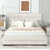 Queen Upholstered Platform Bed with Twin Size Trundle and Two Drawers, Beige