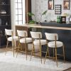 Set of 2 modern teddy fabric upholstered bar stools - Metal base high stool - Suitable for kitchen, dining and living room - Beige - Stylish and comfo