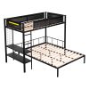 Metal Twin over Full Bunk with Shelves & Grid Panel/ Sturdy Metal Bed Frame/ Noise-free Wood Slats/ Comfortable Textilene Guardrail/ Built-in 2-tier S