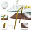 Rectangle Coffee Table, Tempered Glass Tabletop with Gold Metal Legs, Modern Table for Living Room , Transparent Glass