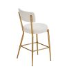 Set of 2 modern teddy fabric upholstered bar stools - Metal base high stool - Suitable for kitchen, dining and living room - Beige - Stylish and comfo