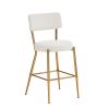 Set of 2 modern teddy fabric upholstered bar stools - Metal base high stool - Suitable for kitchen, dining and living room - Beige - Stylish and comfo