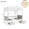 Functional Loft Bed(turn into upper bed and down desk,cushion sets are free),Twin Size,White