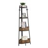 Corner Shelf with Two Drawers 72.64'' Tall;  4-tier Industrial Bookcase;  Black