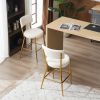 Set of 2 modern teddy fabric upholstered bar stools - Metal base high stool - Suitable for kitchen, dining and living room - Beige - Stylish and comfo